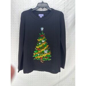 Lauren Scott Black Christmas Tree Sweater Pullover Women’s Size S Holidays